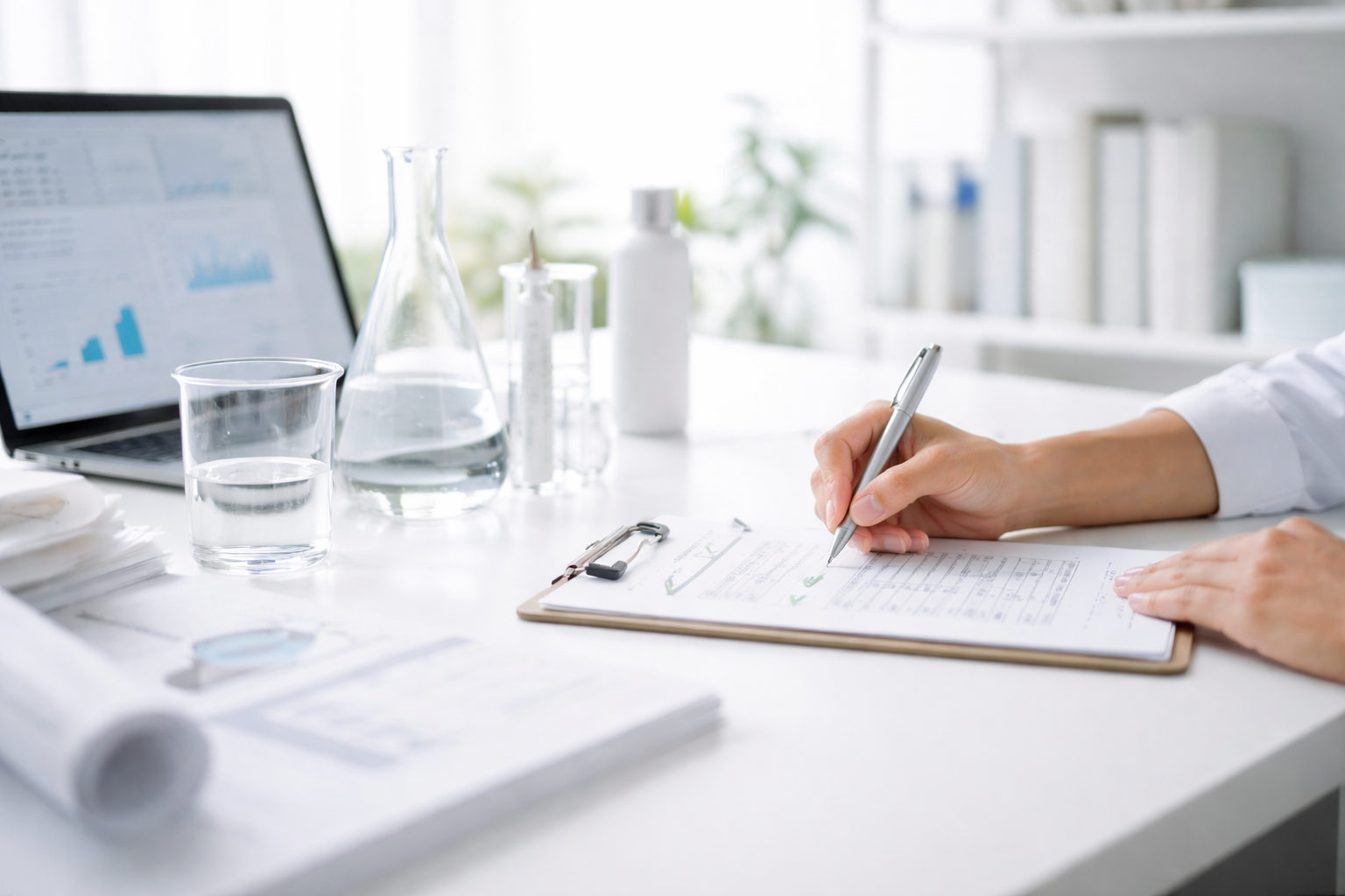 Laborschriebtisch mit Notizklemmbrett