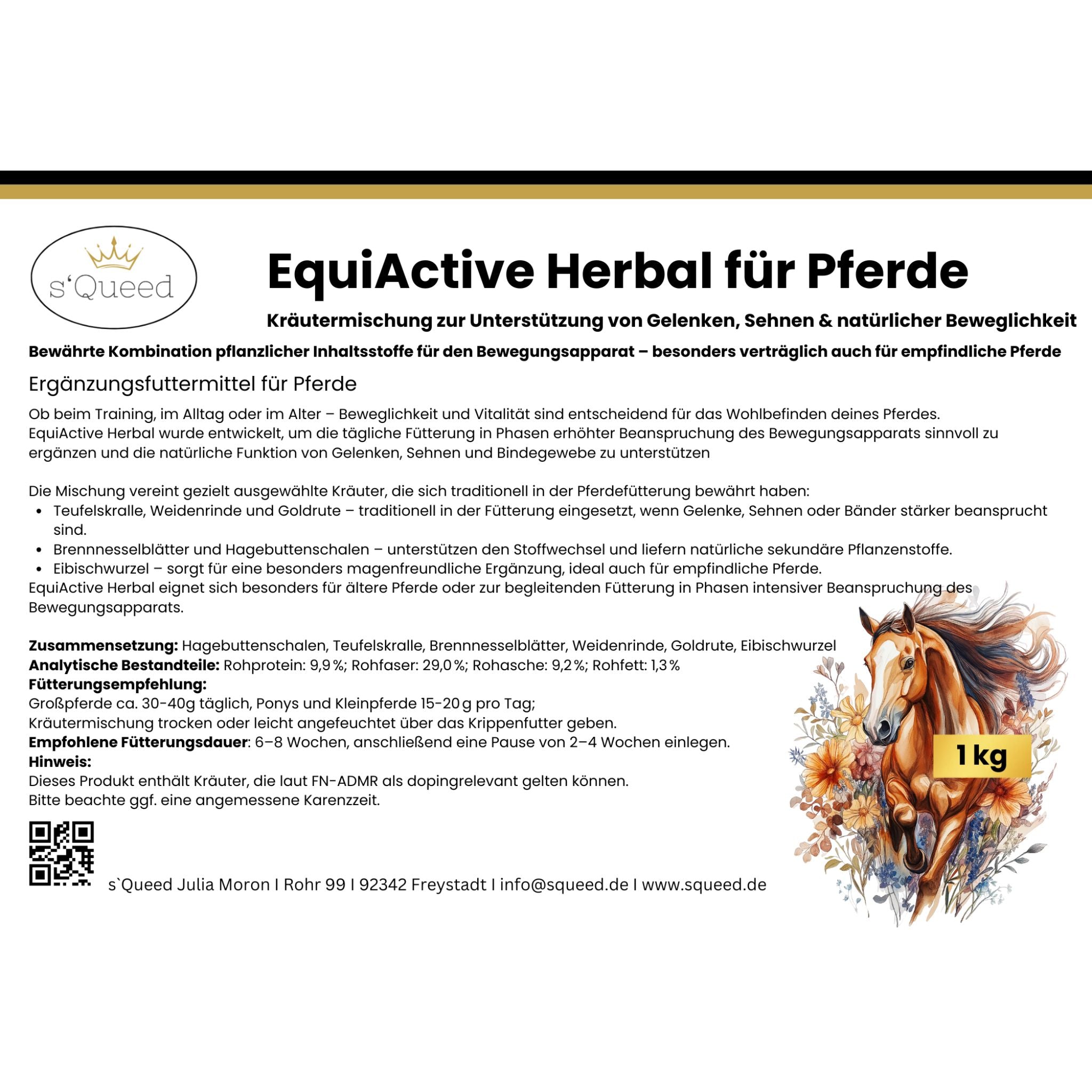 EquiActive Herbal 1 kg – Mélange de plantes pour favoriser la mobilité et la vitalité des chevaux