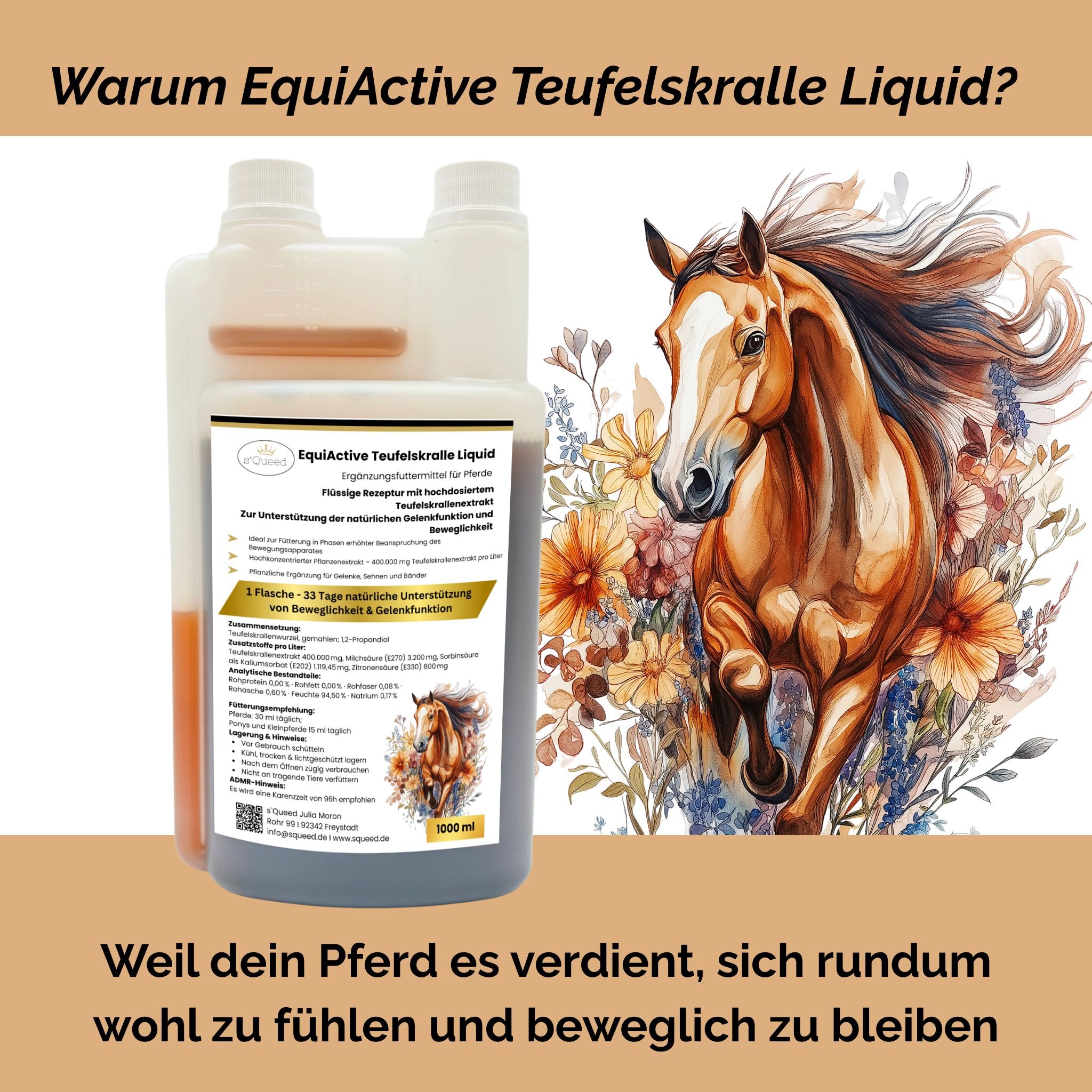 EquiActive Griffe du diable liquide – Griffe du diable pour chevaux, liquide, 1000 ml
