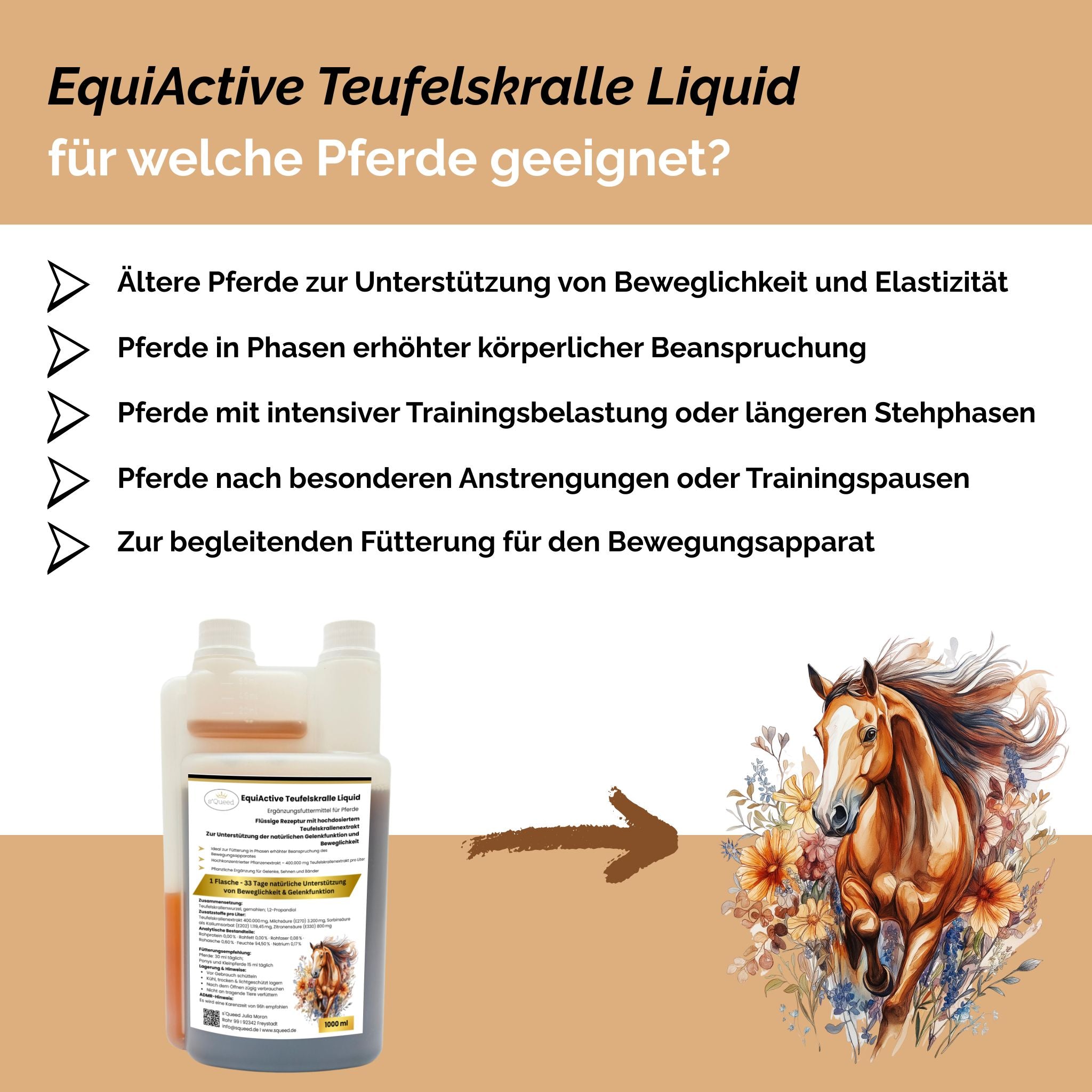 EquiActive Griffe du diable liquide – Griffe du diable pour chevaux, liquide, 1000 ml