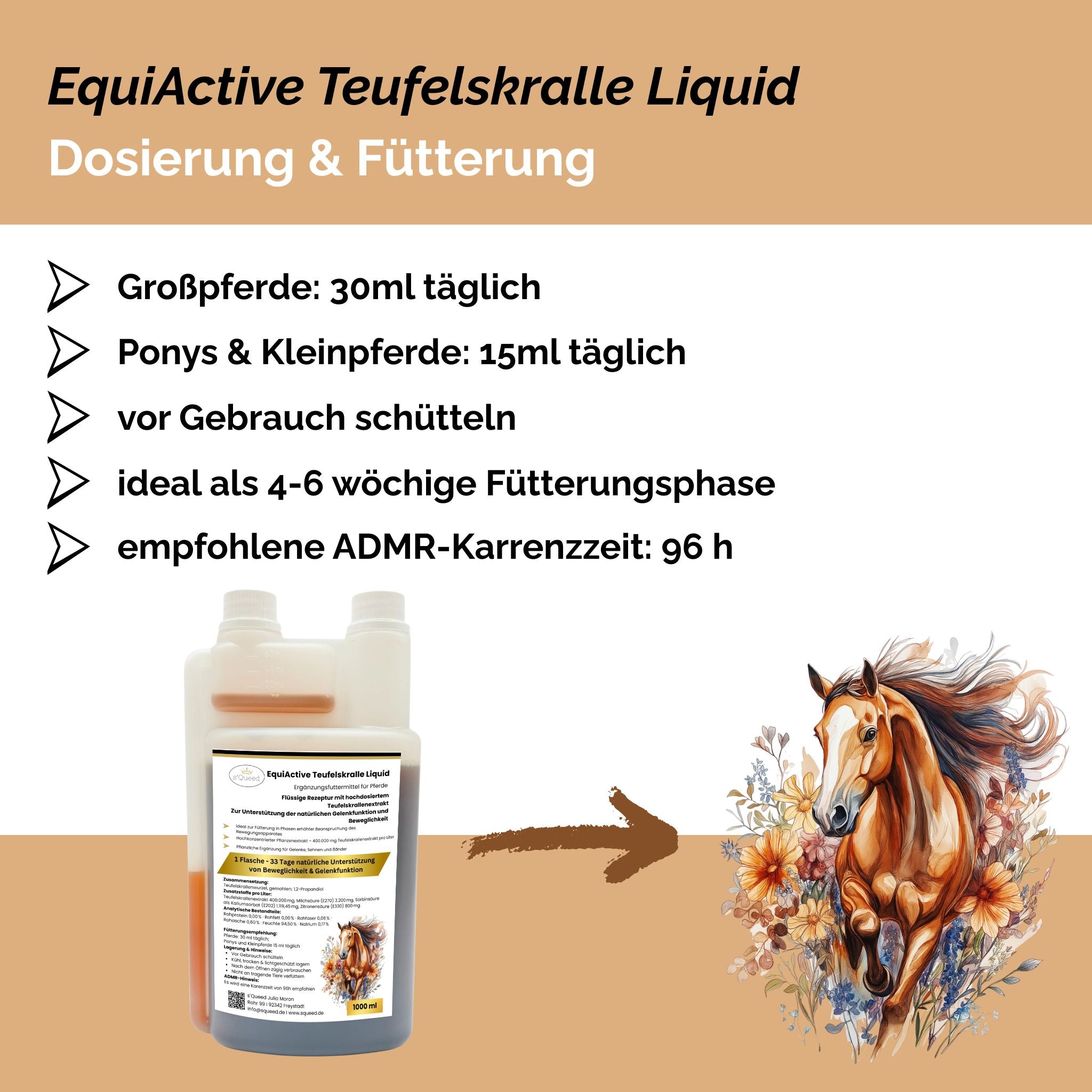 EquiActive Griffe du diable liquide – Griffe du diable pour chevaux, liquide, 1000 ml