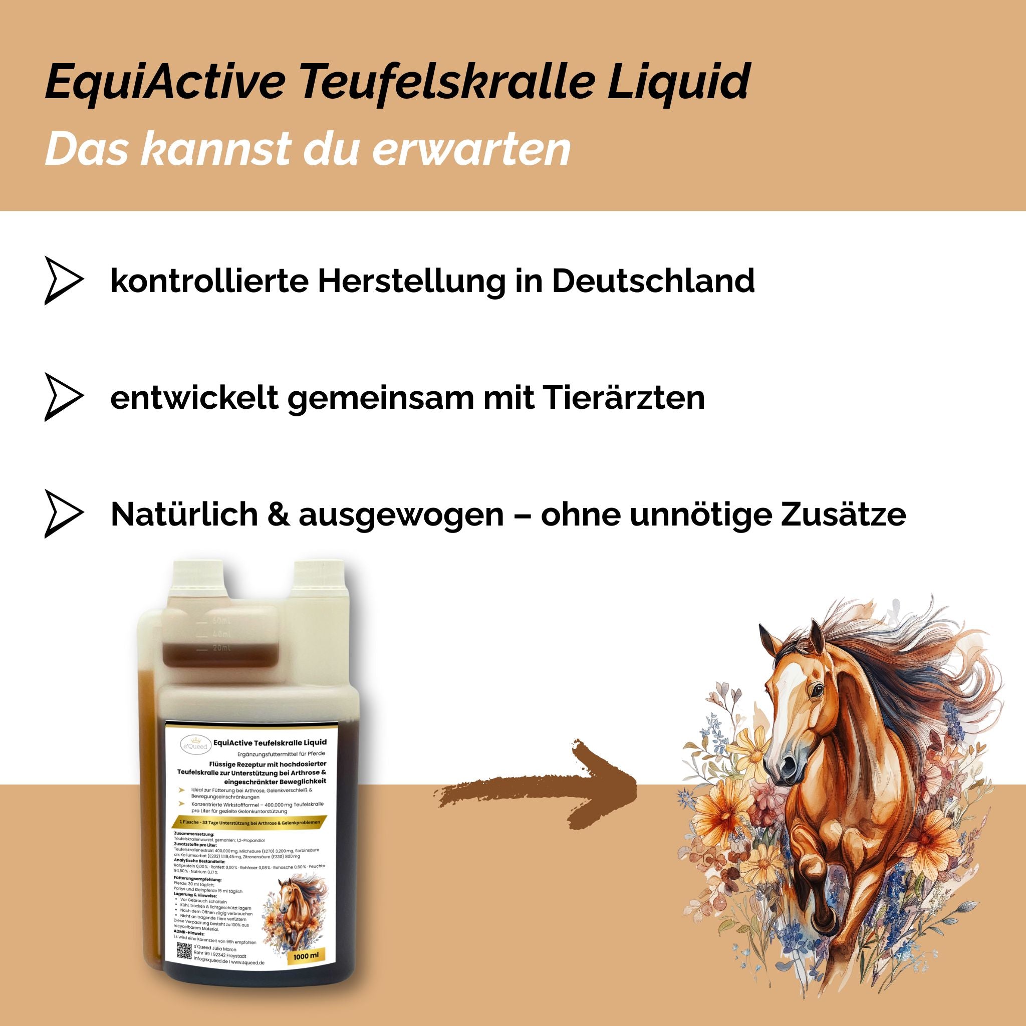 EquiActive Griffe du diable liquide – Griffe du diable pour chevaux, liquide, 1000 ml
