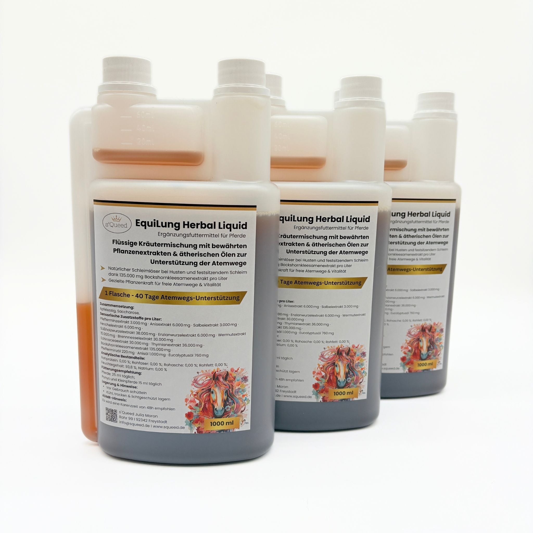 Pack économique de 3 × EquiLung Herbal Liquide – Aliment complémentaire liquide pour chevaux souffrant de problèmes respiratoires