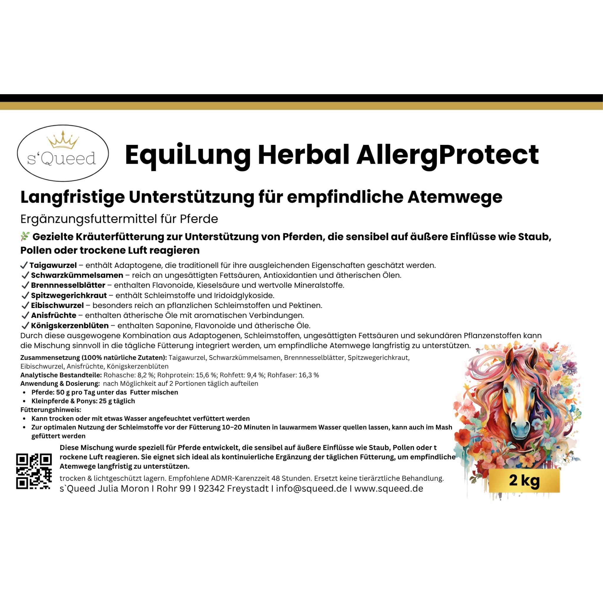 EquiLung Herbal AllergProtect – Plantes contre la toux pour chevaux, pour une alimentation à long terme