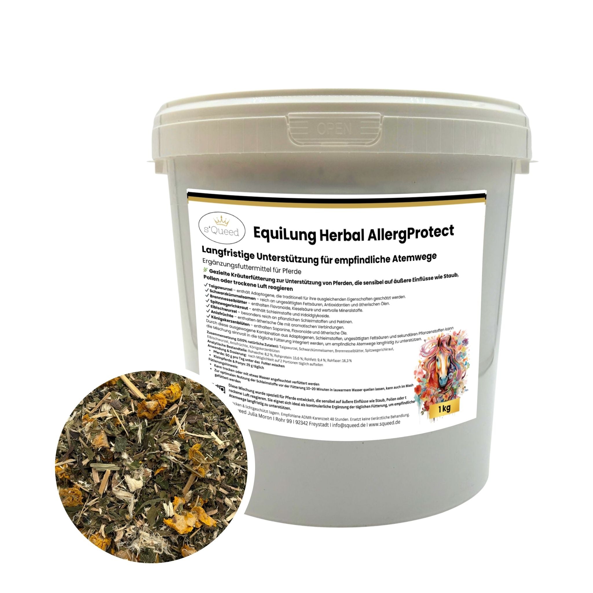 EquiLung Herbal AllergProtect – Plantes contre la toux pour chevaux, pour une alimentation à long terme