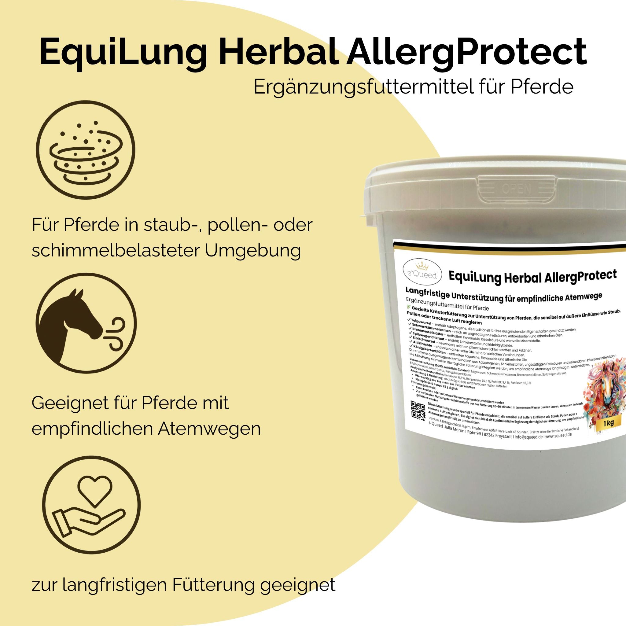 EquiLung Herbal AllergProtect – Plantes contre la toux pour chevaux, pour une alimentation à long terme
