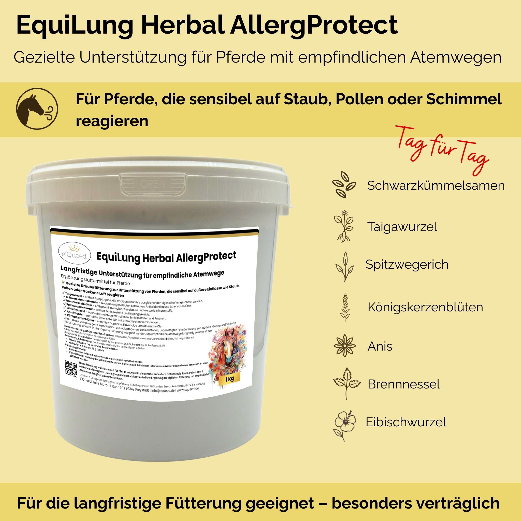 EquiLung Herbal AllergProtect – Plantes contre la toux pour chevaux, pour une alimentation à long terme