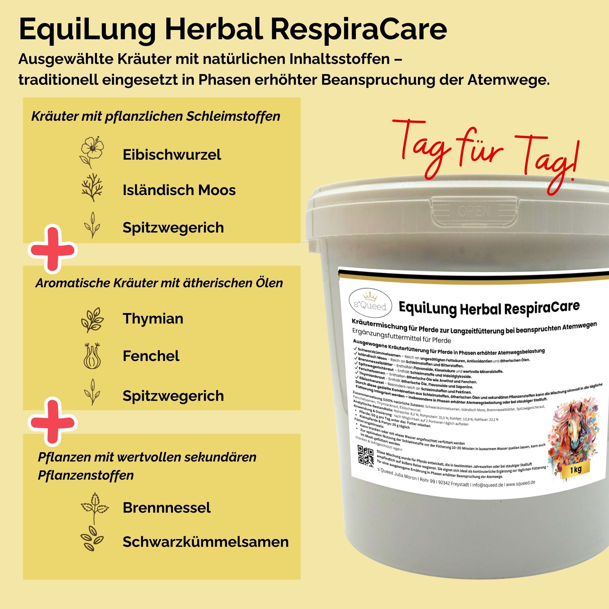EquiLung Herbal RespiraCare – Mélange à base de plantes pour chevaux, destiné à une alimentation de longue durée en cas de problèmes respiratoires.