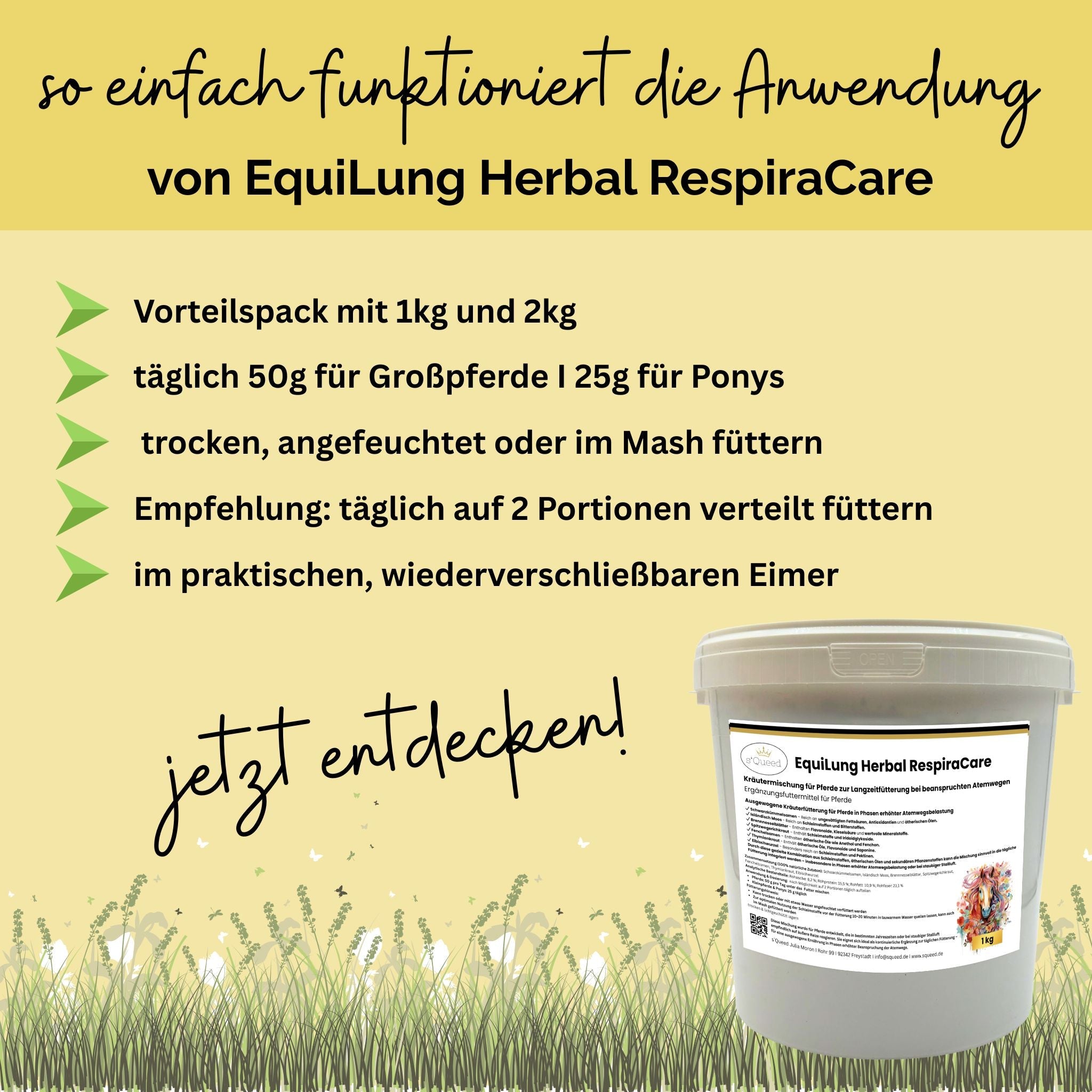 EquiLung Herbal RespiraCare – Mélange à base de plantes pour chevaux, destiné à une alimentation de longue durée en cas de problèmes respiratoires.