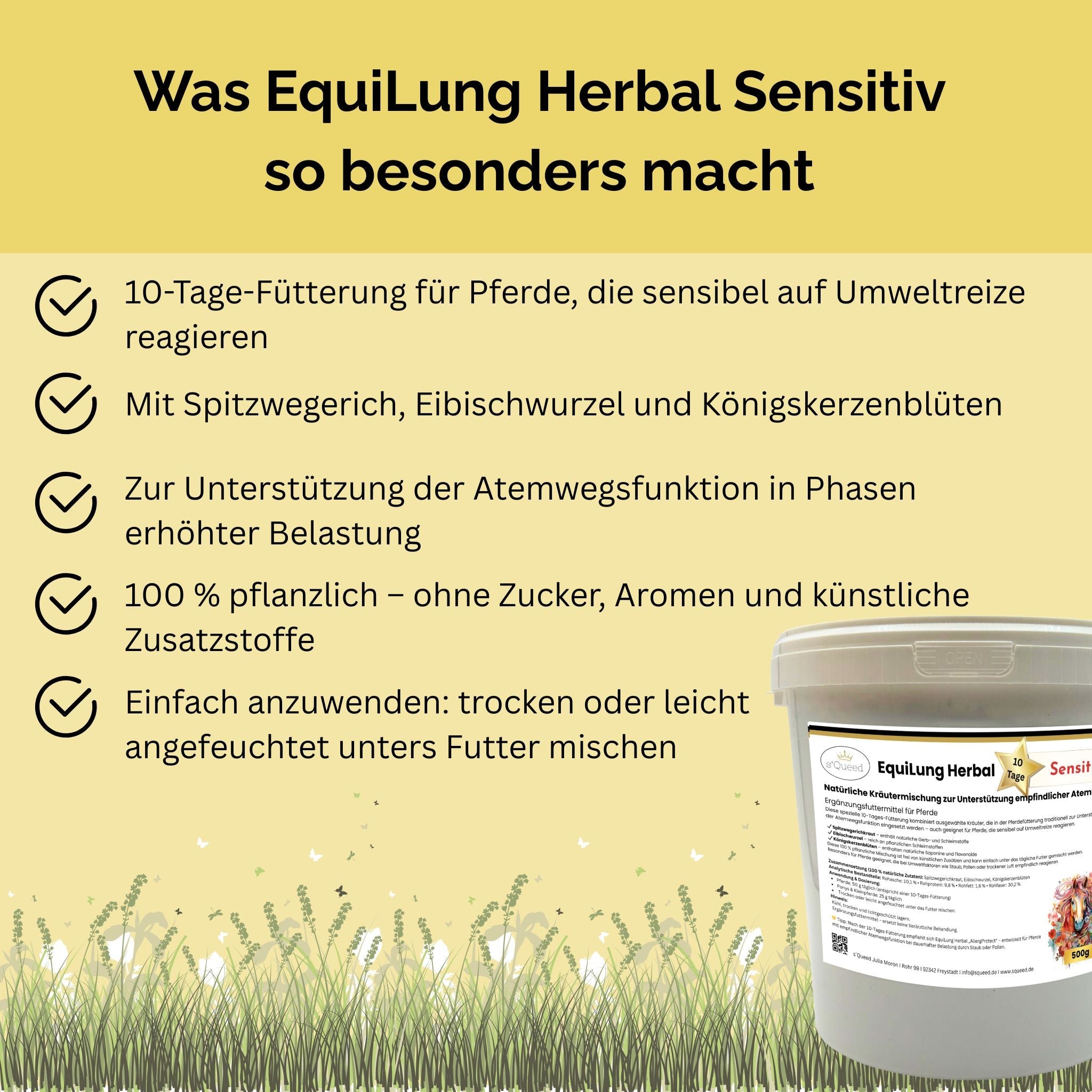 EquiLung Herbal Sensitiv – Hustenkräuter für Pferde zur Unterstützung empfindlicher Atemwege (10 Tage Fütterung)