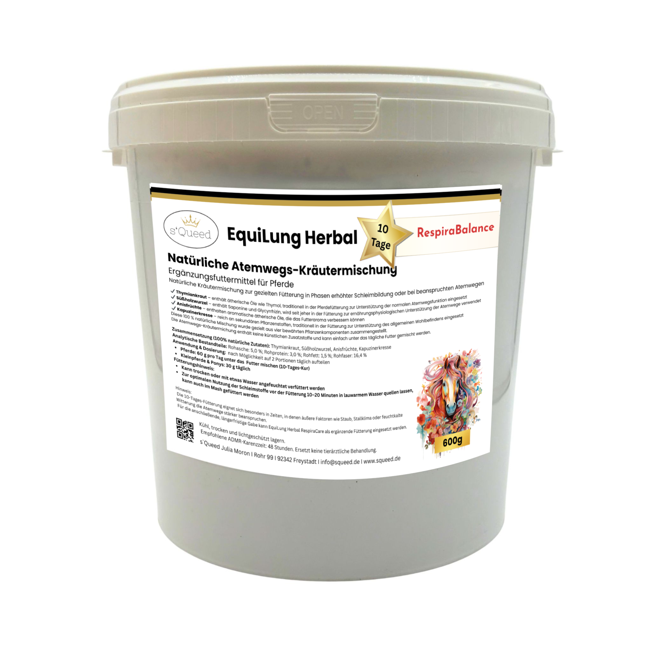 EquiLung Herbal RespiraBalance – mélange de plantes pour chevaux pendant les périodes de production accrue de mucus ou lorsque le système respiratoire est stressé.