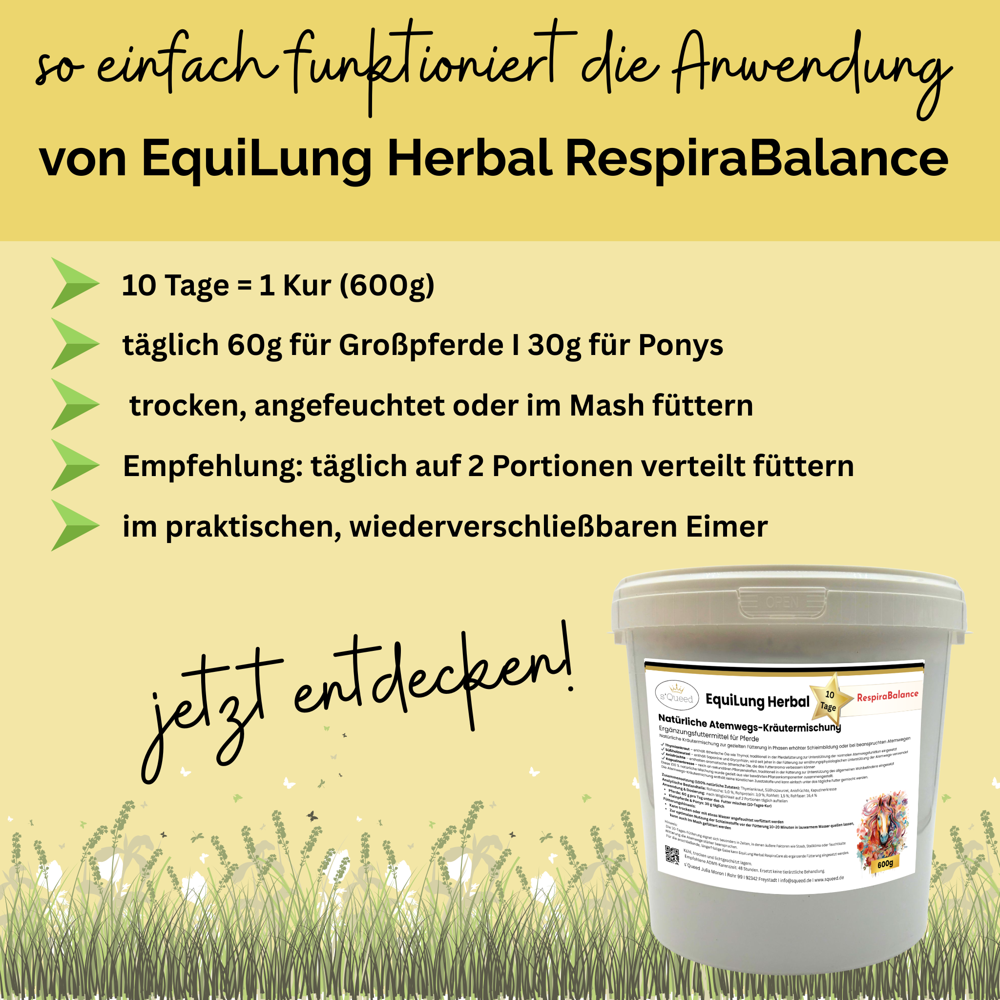 EquiLung Herbal RespiraBalance – mélange de plantes pour chevaux pendant les périodes de production accrue de mucus ou lorsque le système respiratoire est stressé.