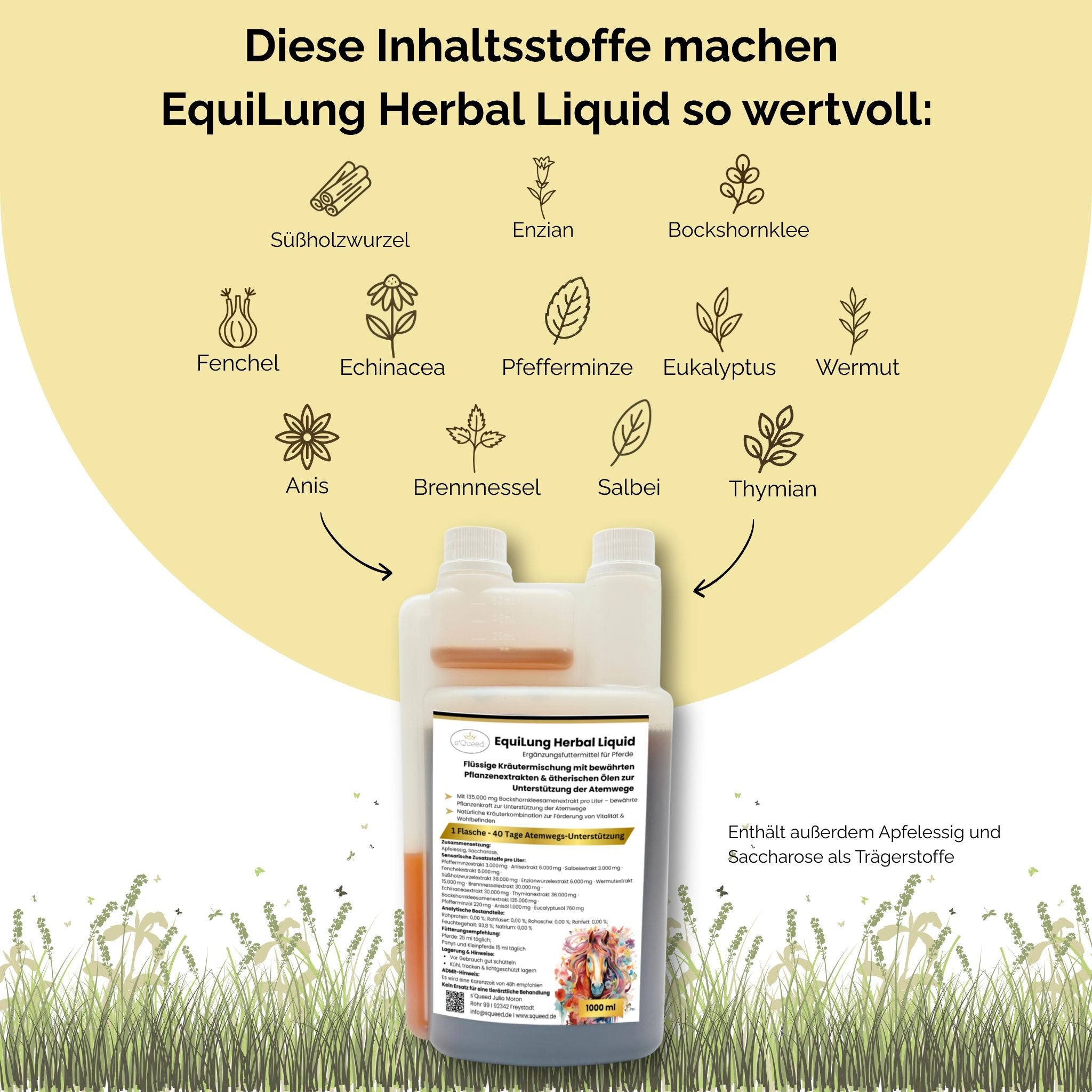 Pack économique de 3 × EquiLung Herbal Liquide – Aliment complémentaire liquide pour chevaux souffrant de problèmes respiratoires