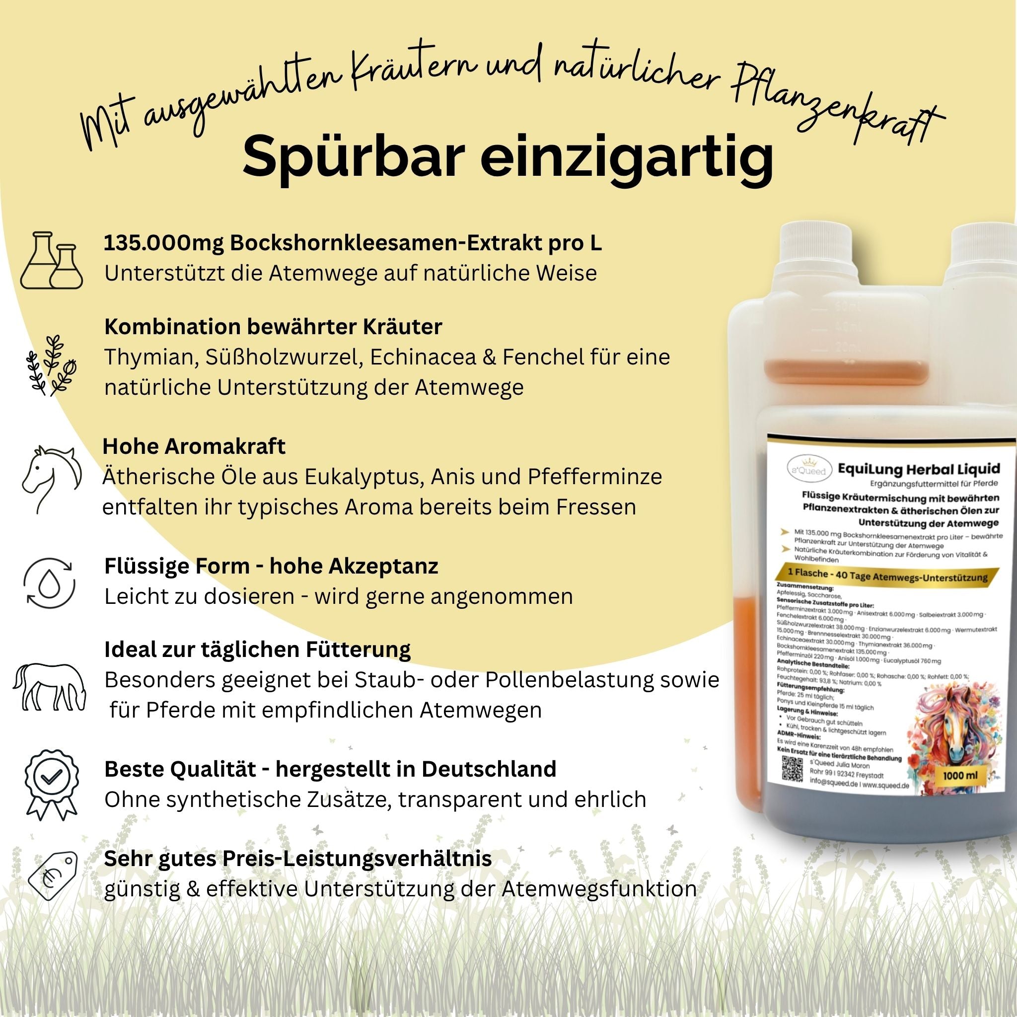 Pack économique de 3 × EquiLung Herbal Liquide – Aliment complémentaire liquide pour chevaux souffrant de problèmes respiratoires