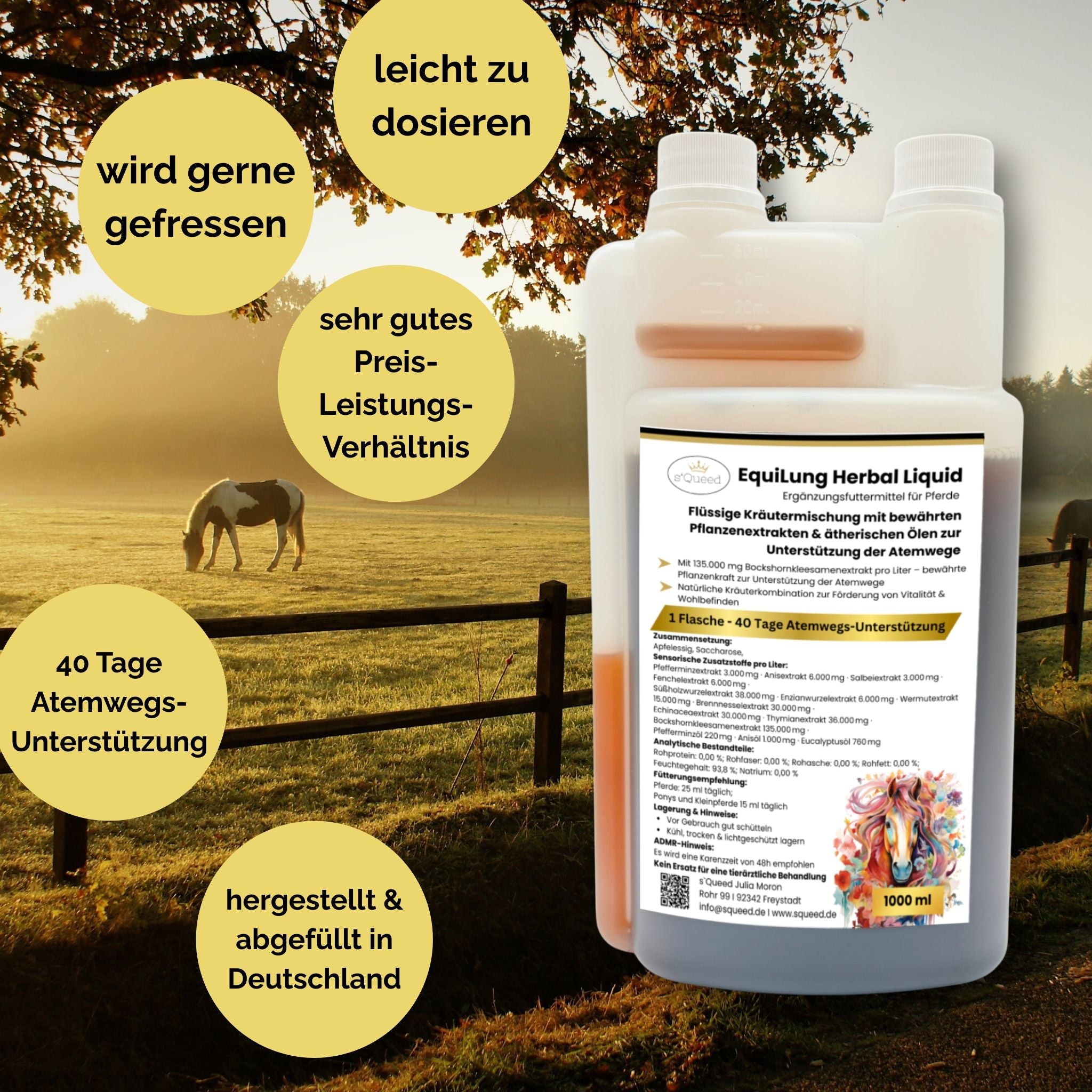 Pack économique de 3 × EquiLung Herbal Liquide – Aliment complémentaire liquide pour chevaux souffrant de problèmes respiratoires