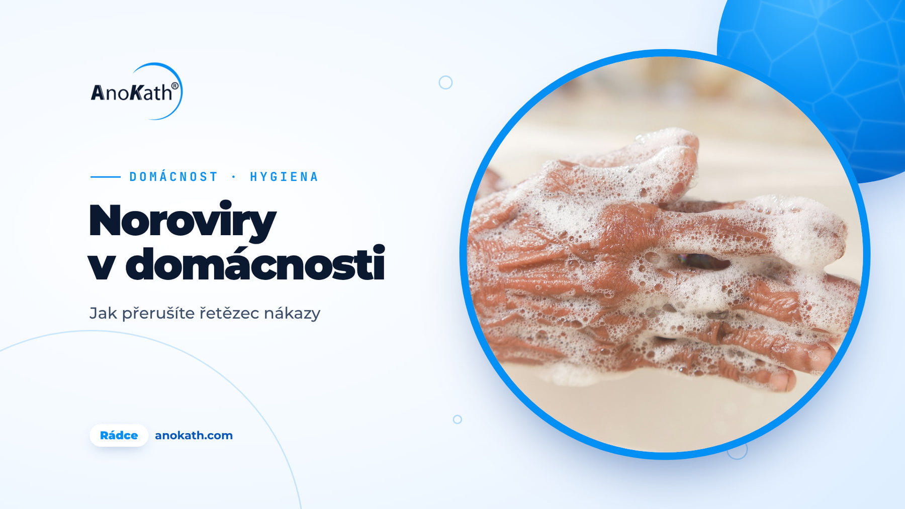 Ruce se myjí mýdlem u umyvadla, titulní obrázek rádce o norovirech