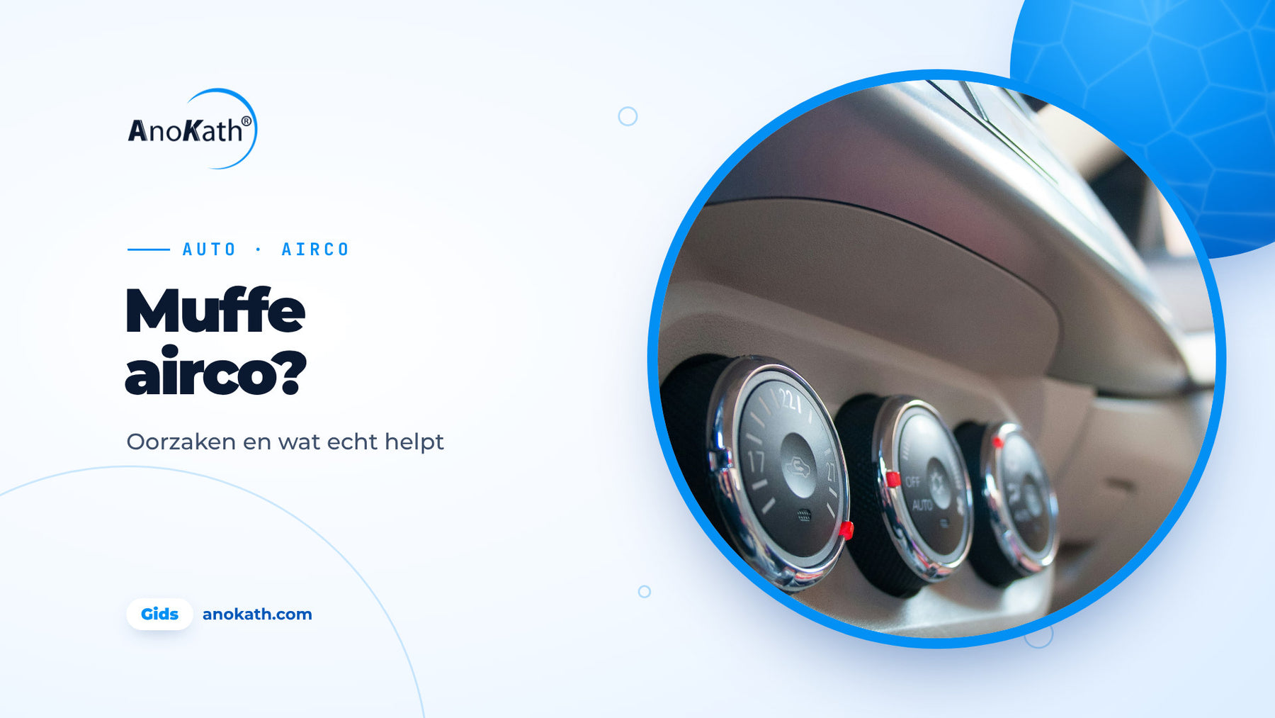 Bedieningselementen van een auto-airco in het dashboard, omslagafbeelding bij de gids over de auto-airco