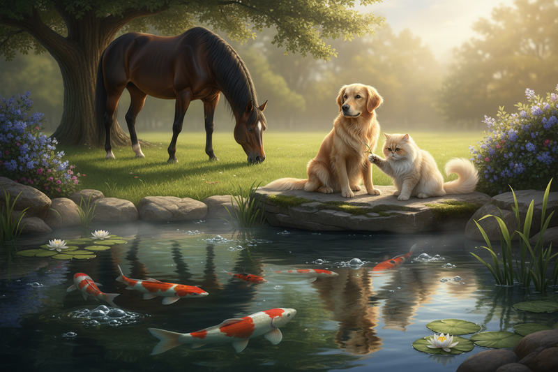 Pferd, Hund Katze und Kois...